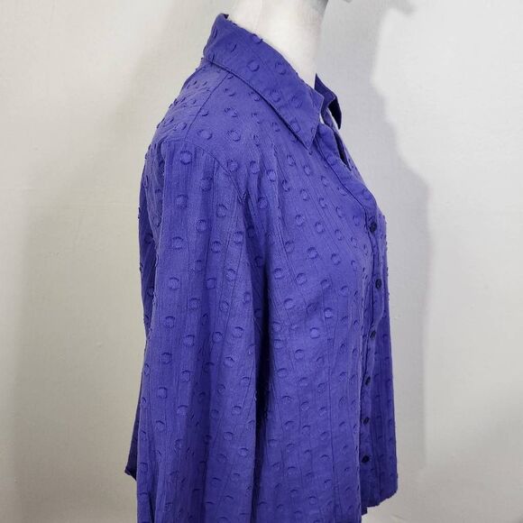 Denim & Co. Purple Swiss Dot Blouse Size Small Purple Button Down Top - Picture 3 of 7